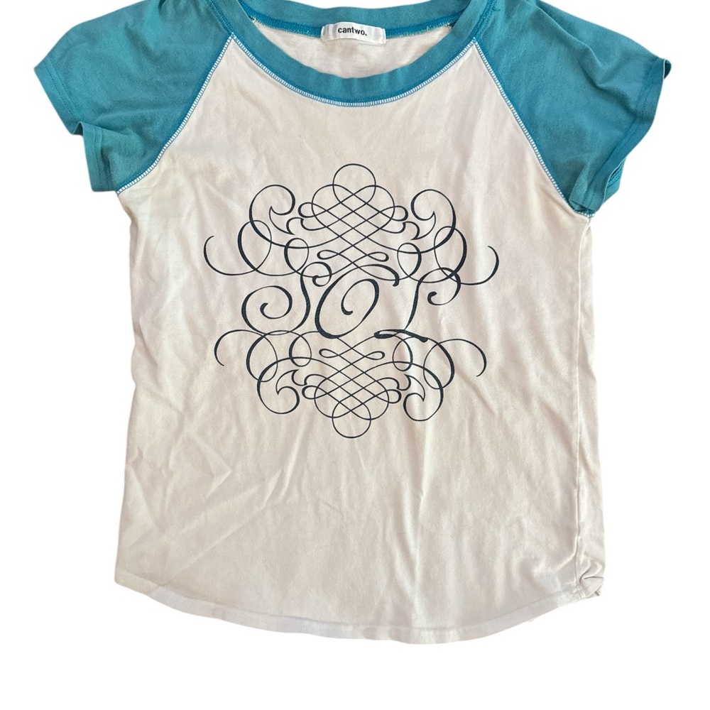 Women’s Tee Shirt Bundle Deal White Tee with Teal Sleeves - Graphic Raglan Shirt - Picture 5 of 5